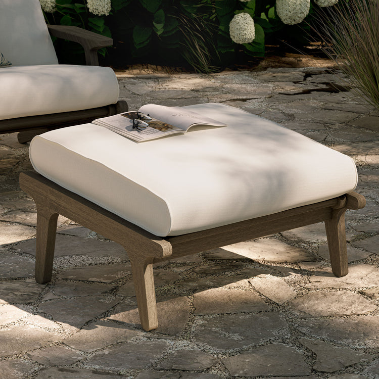 Saratoga Outdoor Teak Ottoman - Weathered Gray