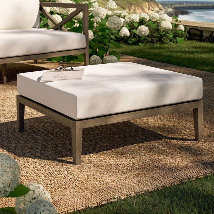 Northlake Outdoor Teak Ottoman - Weathered Gray