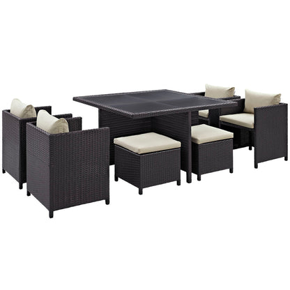 Inverse 9 Piece Outdoor Patio Dining Set - Espresso Beige