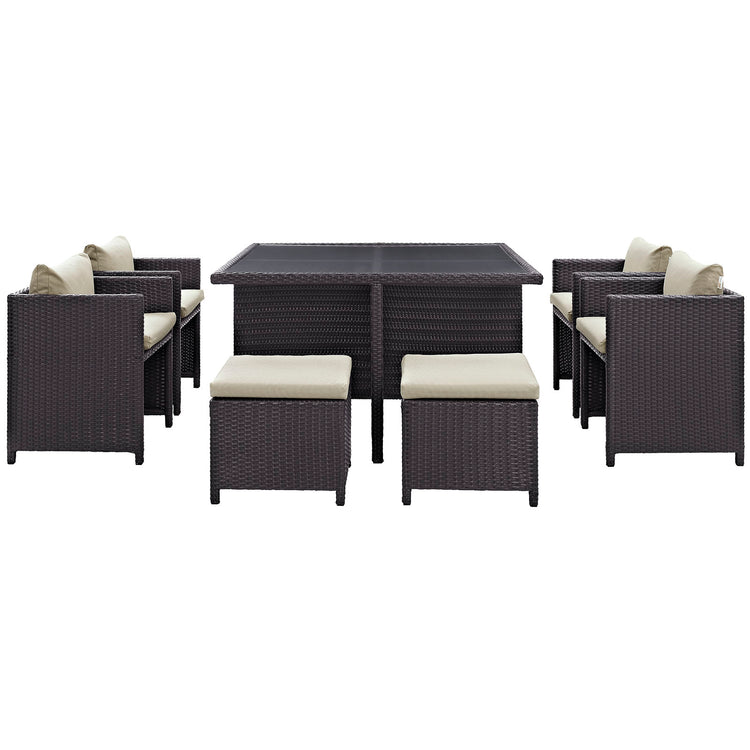 Inverse 9 Piece Outdoor Patio Dining Set - Espresso Beige