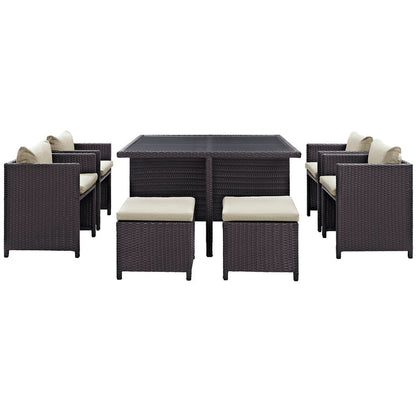 Inverse 9 Piece Outdoor Patio Dining Set - Espresso Beige