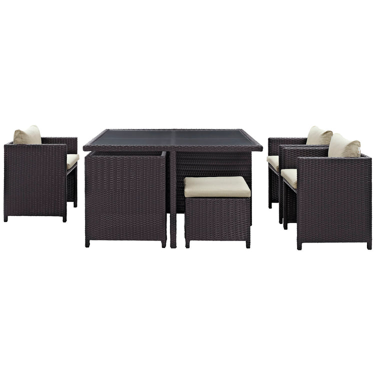 Inverse 9 Piece Outdoor Patio Dining Set - Espresso Beige