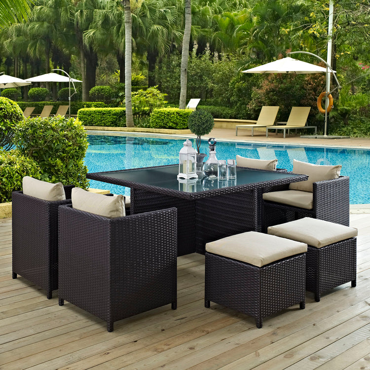 Inverse 9 Piece Outdoor Patio Dining Set - Espresso Beige