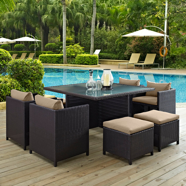Inverse 9 Piece Outdoor Patio Dining Set - Espresso Mocha