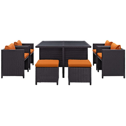 Inverse 9 Piece Outdoor Patio Dining Set - Espresso Orange