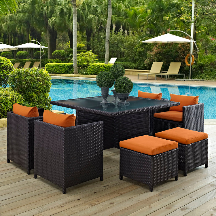 Inverse 9 Piece Outdoor Patio Dining Set - Espresso Orange