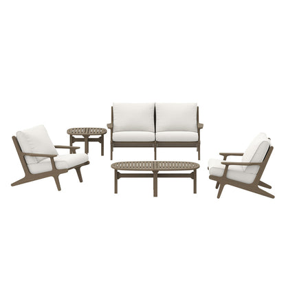 Saratoga 5-Piece Outdoor Teak Wood Furniture Set - Weathered Gray White