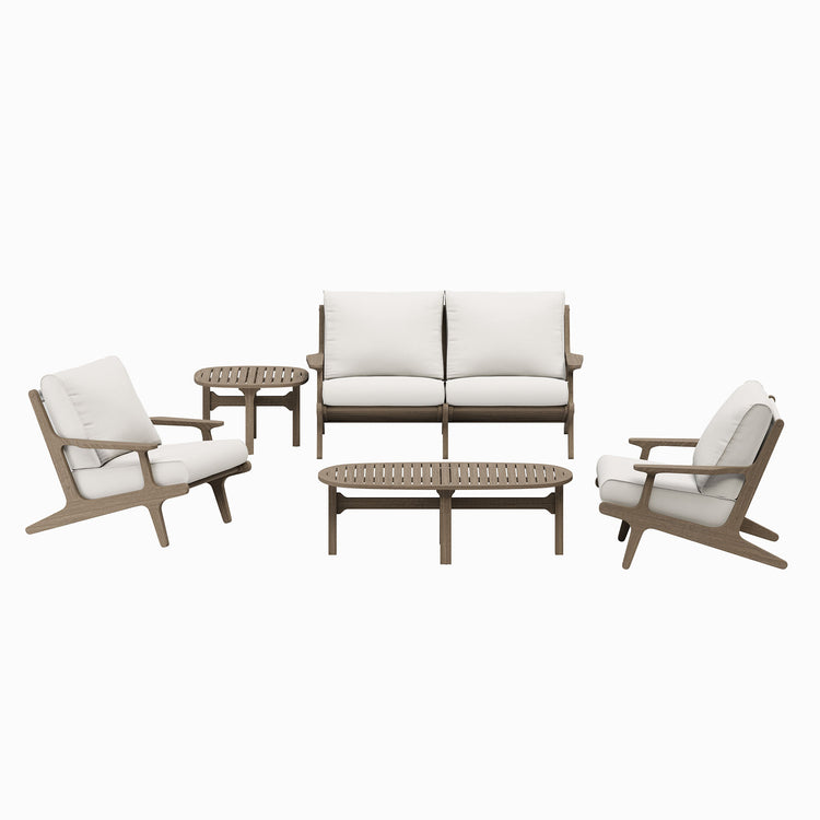 Saratoga 5-Piece Outdoor Teak Wood Furniture Set - Weathered Gray White