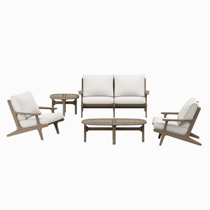 Saratoga 5-Piece Outdoor Teak Wood Furniture Set - Weathered Gray White