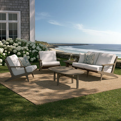 Saratoga 5-Piece Outdoor Teak Wood Furniture Set - Weathered Gray White