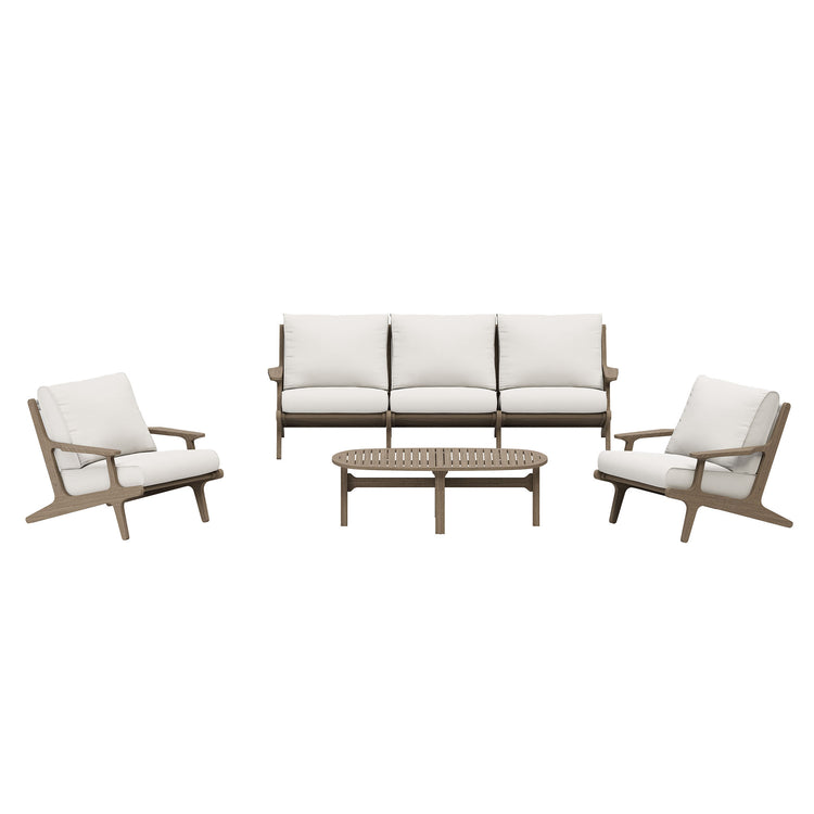 Saratoga 4-Piece Outdoor Teak Wood Furniture Set - Weathered Gray White
