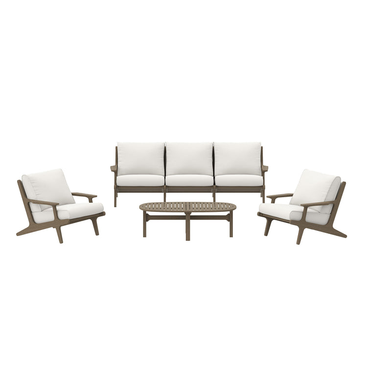 Saratoga 4-Piece Outdoor Teak Wood Furniture Set - Weathered Gray White
