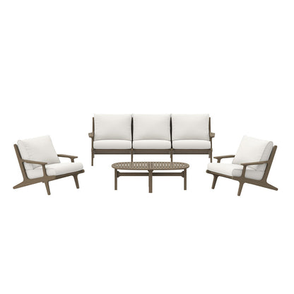 Saratoga 4-Piece Outdoor Teak Wood Furniture Set - Weathered Gray White