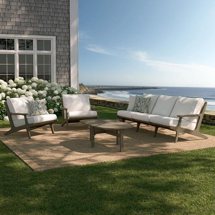 Saratoga 4-Piece Outdoor Teak Wood Furniture Set - Weathered Gray White