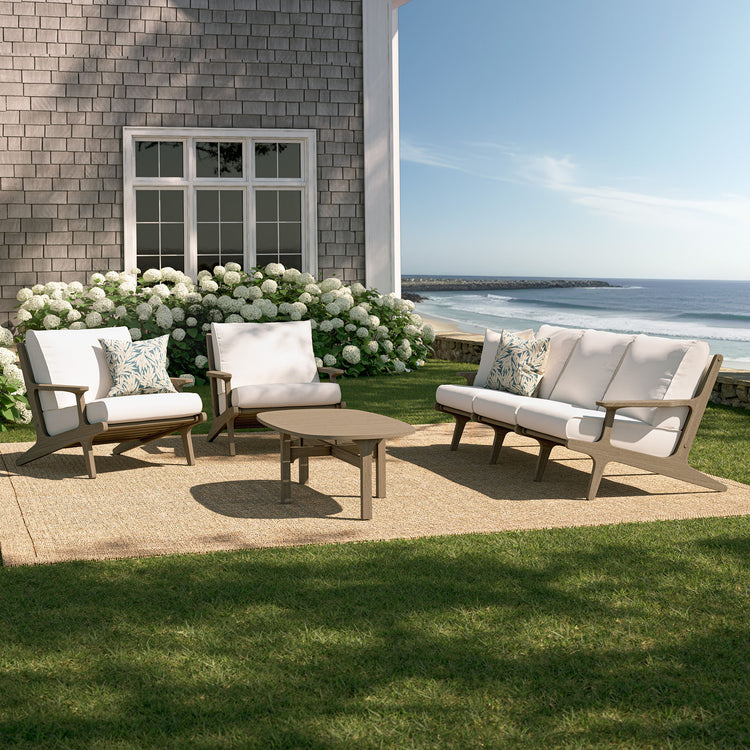 Saratoga 4-Piece Outdoor Teak Wood Furniture Set - Weathered Gray White