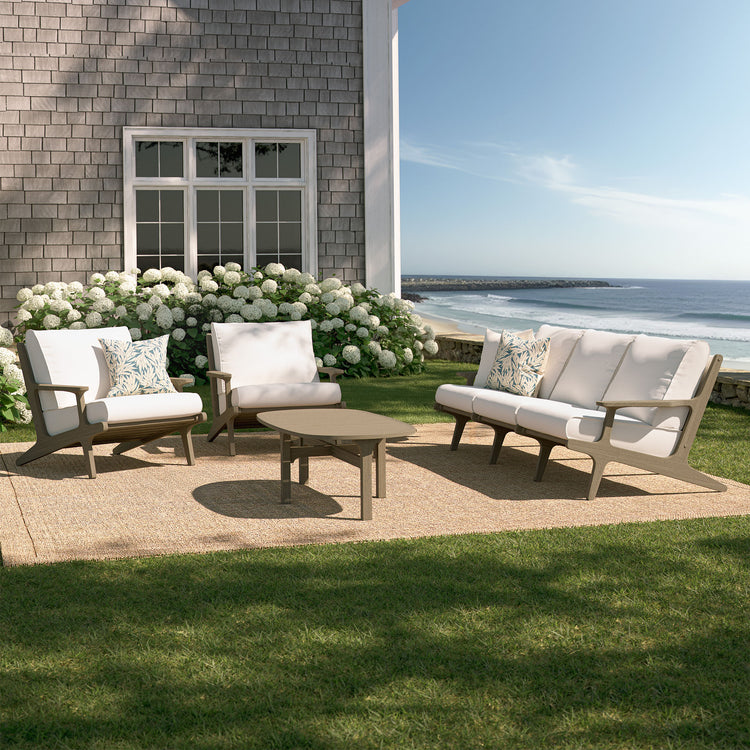 Saratoga 4-Piece Outdoor Teak Wood Furniture Set - Weathered Gray White