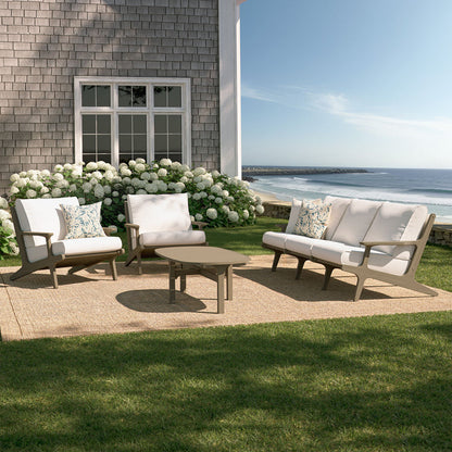Saratoga 4-Piece Outdoor Teak Wood Furniture Set - Weathered Gray White