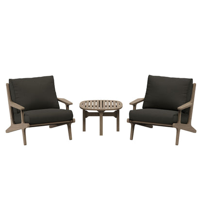 Saratoga 3-Piece Outdoor Teak Wood Furniture Set with Lounge Chairs and Side Table - Flint Gray