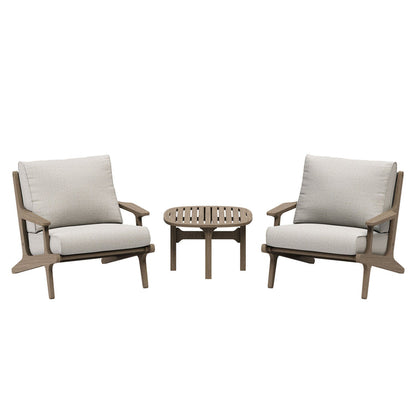 Saratoga 3-Piece Outdoor Teak Wood Furniture Set with Lounge Chairs and Side Table - Pebble