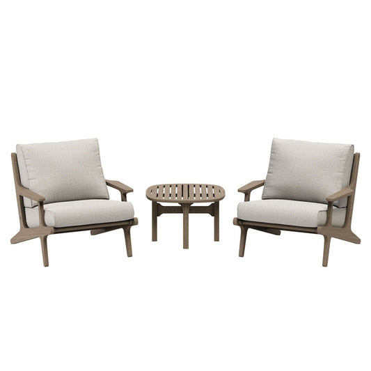 Saratoga 3-Piece Outdoor Teak Wood Furniture Set with Lounge Chairs and Side Table - Pebble