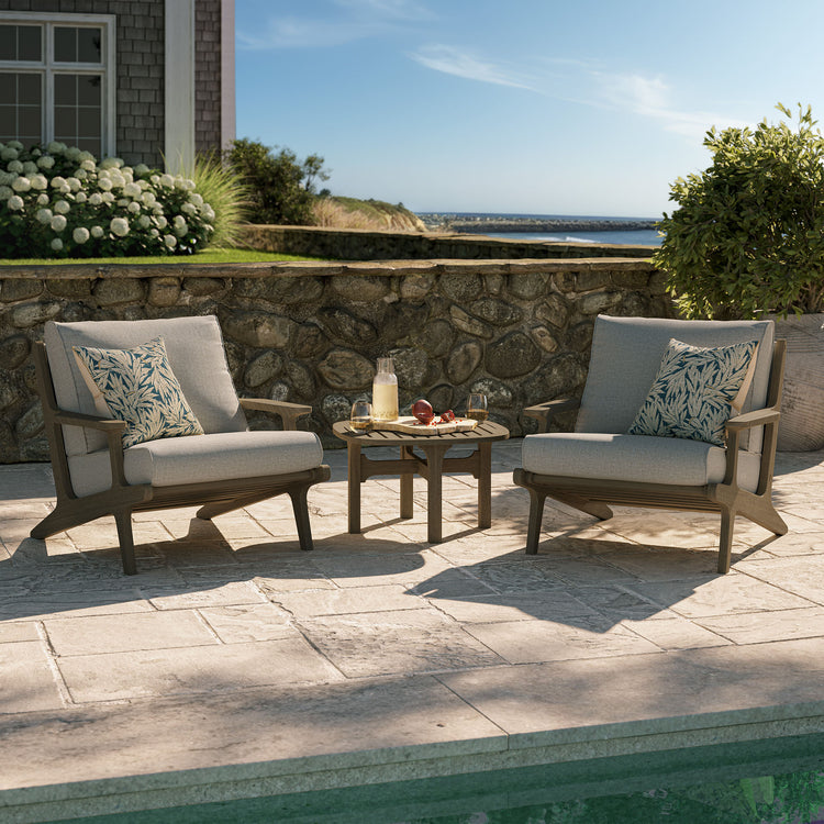 Saratoga 3-Piece Outdoor Teak Wood Furniture Set with Lounge Chairs and Side Table - Pebble