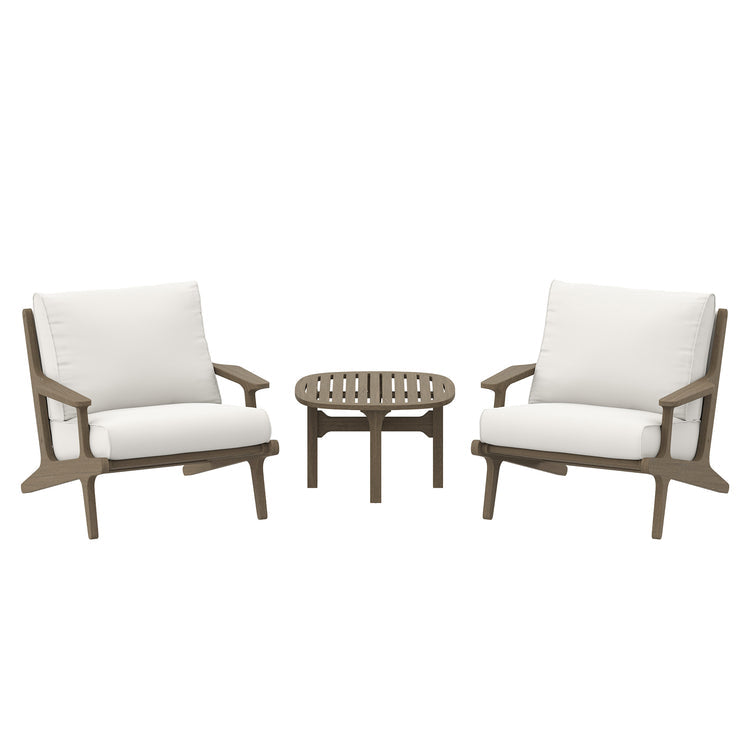 Saratoga 3-Piece Outdoor Teak Wood Furniture Set with Lounge Chairs and Side Table - Weathered Gray White
