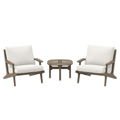 Saratoga 3-Piece Outdoor Teak Wood Furniture Set with Lounge Chairs and Side Table - Weathered Gray White