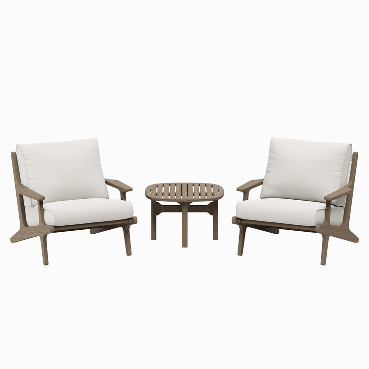 Saratoga 3-Piece Outdoor Teak Wood Furniture Set with Lounge Chairs and Side Table - Weathered Gray White
