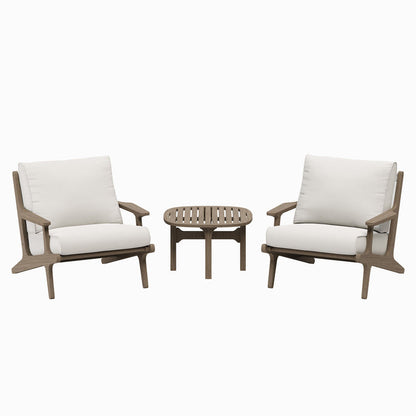 Saratoga 3-Piece Outdoor Teak Wood Furniture Set with Lounge Chairs and Side Table - Weathered Gray White