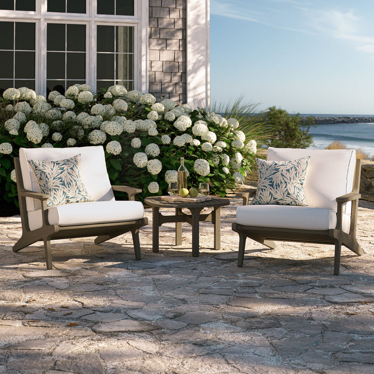 Saratoga 3-Piece Outdoor Teak Wood Furniture Set with Lounge Chairs and Side Table - Weathered Gray White
