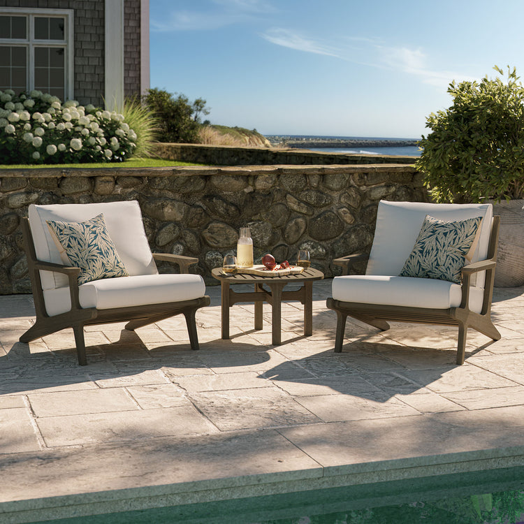 Saratoga 3-Piece Outdoor Teak Wood Furniture Set with Lounge Chairs and Side Table - Weathered Gray White