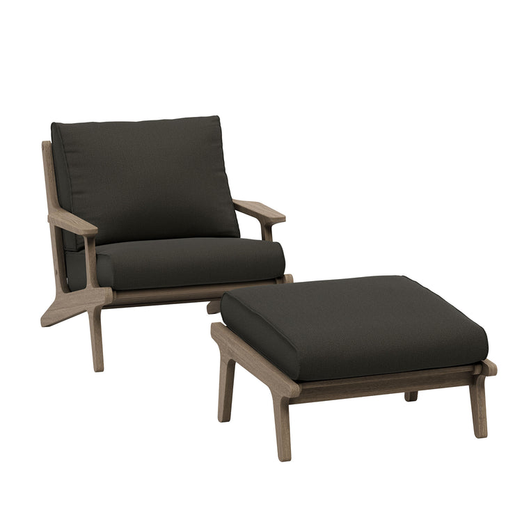 Saratoga Outdoor Teak Wood Chair and Ottoman Set - Flint Gray