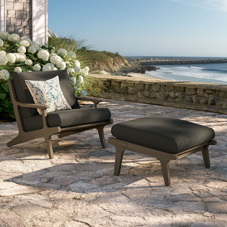 Saratoga Outdoor Teak Wood Chair and Ottoman Set - Flint Gray