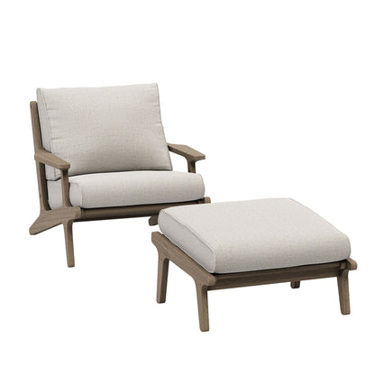 Saratoga Outdoor Teak Wood Chair and Ottoman Set - Pebble
