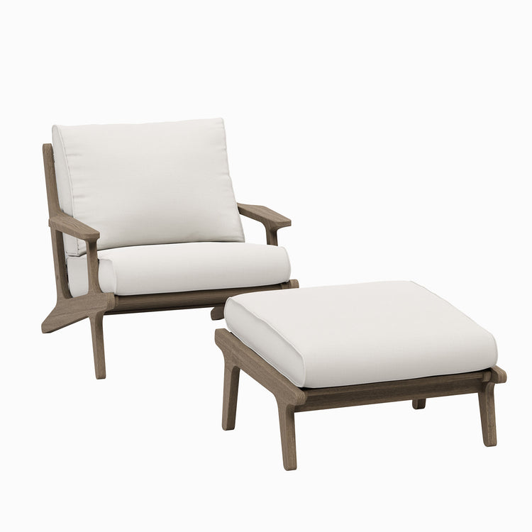 Saratoga Outdoor Teak Wood Chair and Ottoman Set - Weathered Gray White