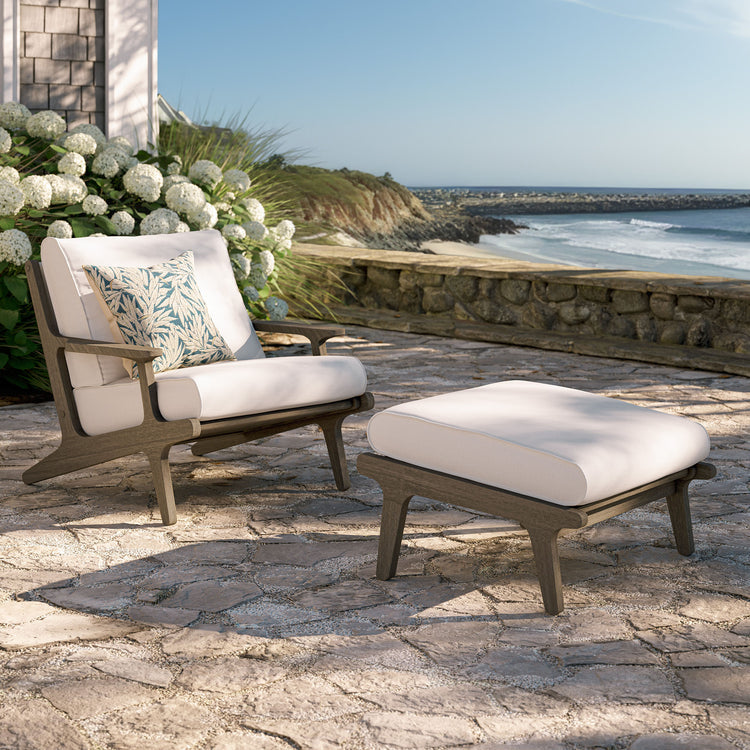 Saratoga Outdoor Teak Wood Chair and Ottoman Set - Weathered Gray White