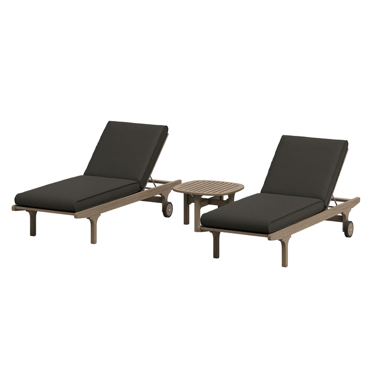 Saratoga Outdoor Teak Wood 3-Piece Chaise Lounge Furniture Set - Flint Gray