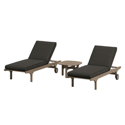 Saratoga Outdoor Teak Wood 3-Piece Chaise Lounge Furniture Set - Flint Gray