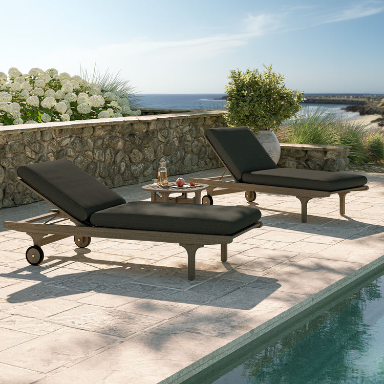 Saratoga Outdoor Teak Wood 3-Piece Chaise Lounge Furniture Set - Flint Gray