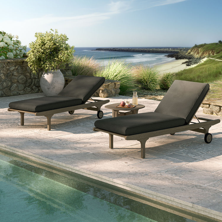 Saratoga Outdoor Teak Wood 3-Piece Chaise Lounge Furniture Set - Flint Gray