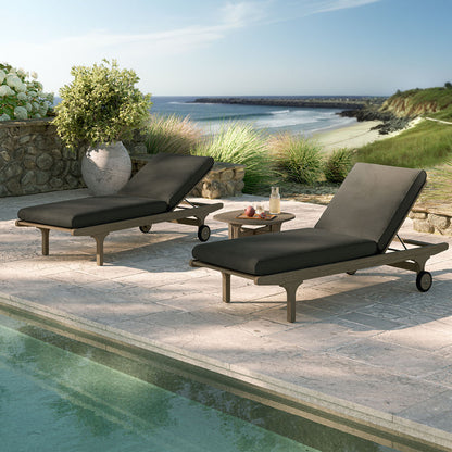 Saratoga Outdoor Teak Wood 3-Piece Chaise Lounge Furniture Set - Flint Gray
