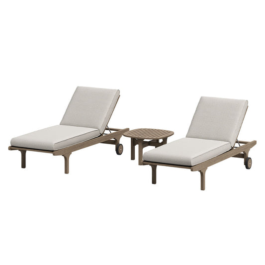 Saratoga Outdoor Teak Wood 3-Piece Chaise Lounge Furniture Set - Pebble