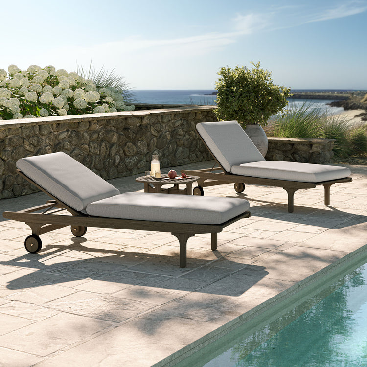 Saratoga Outdoor Teak Wood 3-Piece Chaise Lounge Furniture Set - Pebble