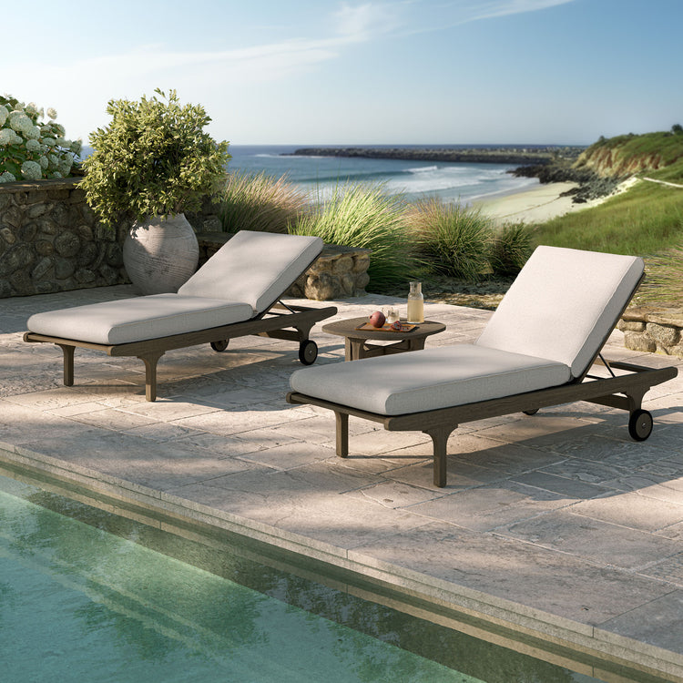 Saratoga Outdoor Teak Wood 3-Piece Chaise Lounge Furniture Set - Pebble