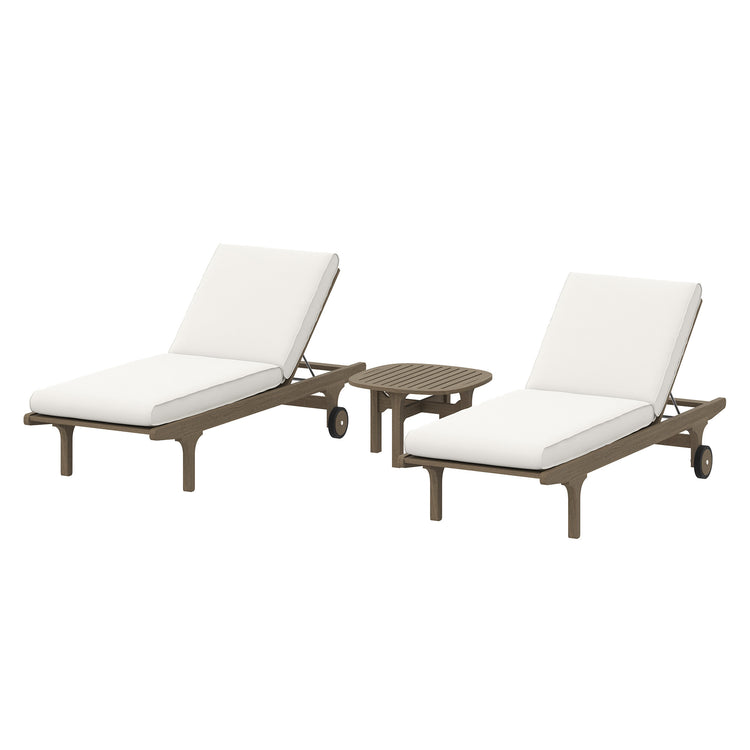 Saratoga Outdoor Teak Wood 3-Piece Chaise Lounge Furniture Set - Weathered Gray