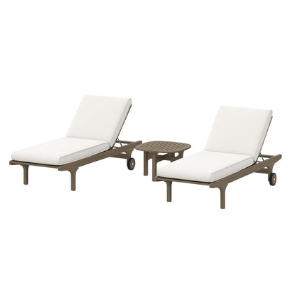 Saratoga Outdoor Teak Wood 3-Piece Chaise Lounge Furniture Set - Weathered Gray
