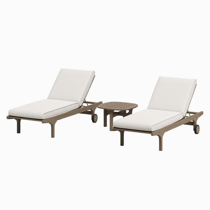Saratoga Outdoor Teak Wood 3-Piece Chaise Lounge Furniture Set - Weathered Gray