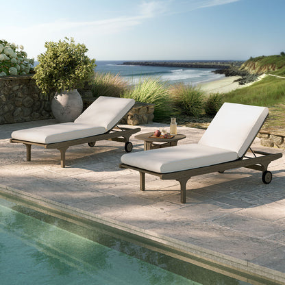 Saratoga Outdoor Teak Wood 3-Piece Chaise Lounge Furniture Set - Weathered Gray