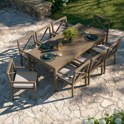 Northlake 9-Piece Outdoor Teak Wood Dining Set - Pebble