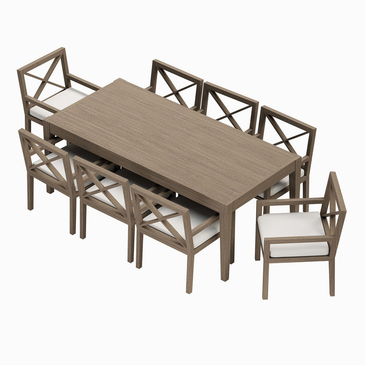 Northlake 9-Piece Outdoor Teak Wood Dining Set - Weathered Gray